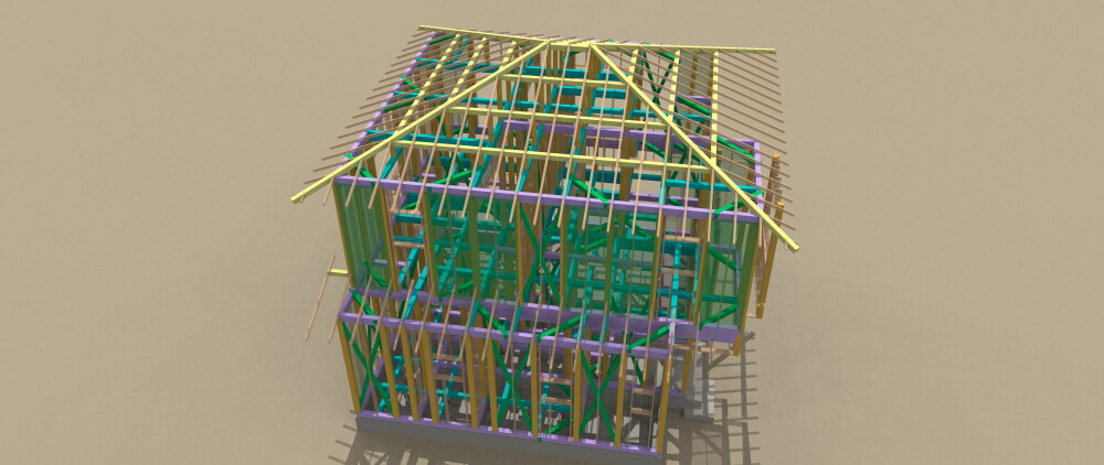 木造二階建て住宅の構造・耐震となる骨組みをビジュアル化して住まい手さんにも屋根や壁の構成要素と空間を支える骨組みと壁の意味を耐震からイメージしていただくデザイン提案と設計の意味